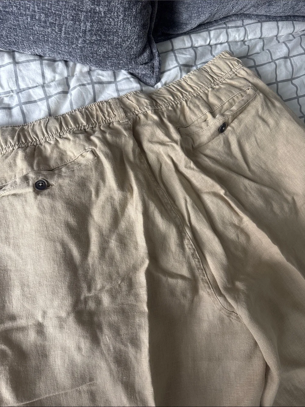 Men's Elastic-Waist Khaki Chinos — Tan Stretch linen -XL 30